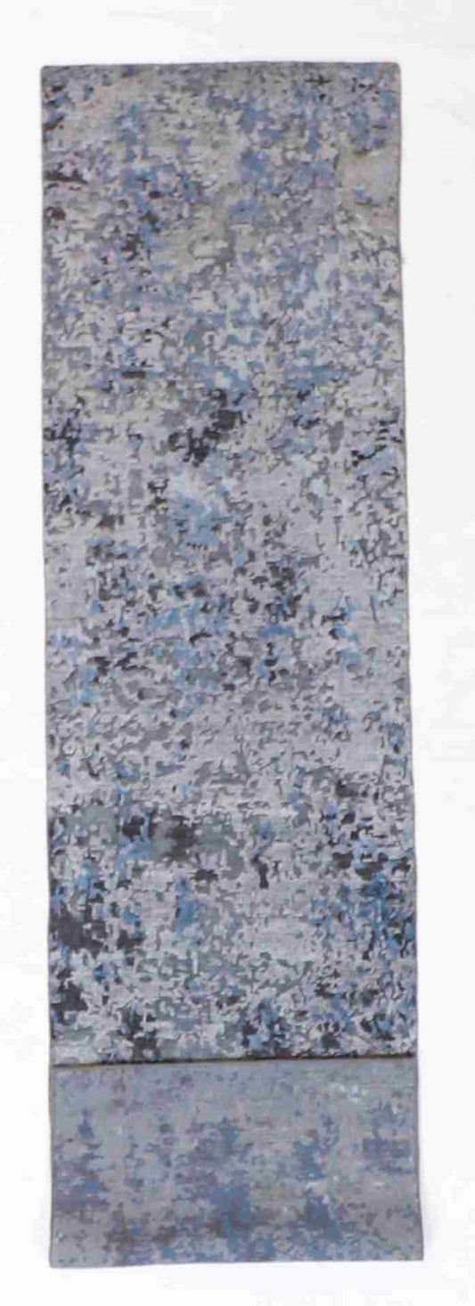 W 2.6 - L 8.8 - Modern Silk/Wool All Over Rectangle - Finest Hand-Knotted Quality Wool - 60014