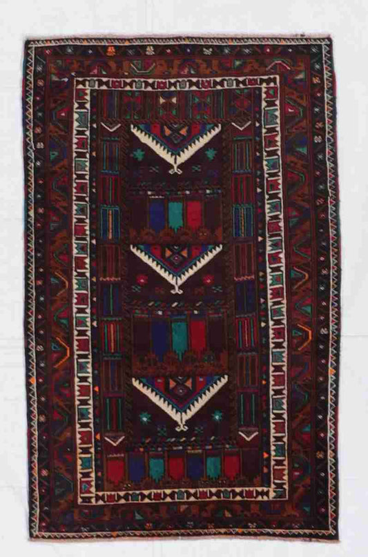 W 2.11 L 4.8 Baluch 100% Wool Handmade Geometric Design - 60451