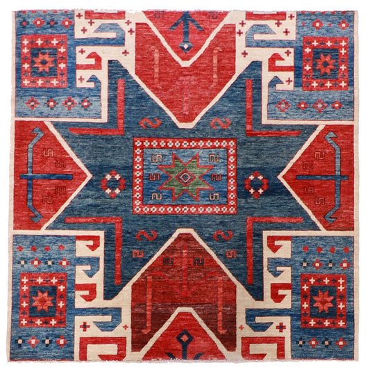 Square - Star Kazak Wool All Over Rectangle - Hand Knotted Rug
