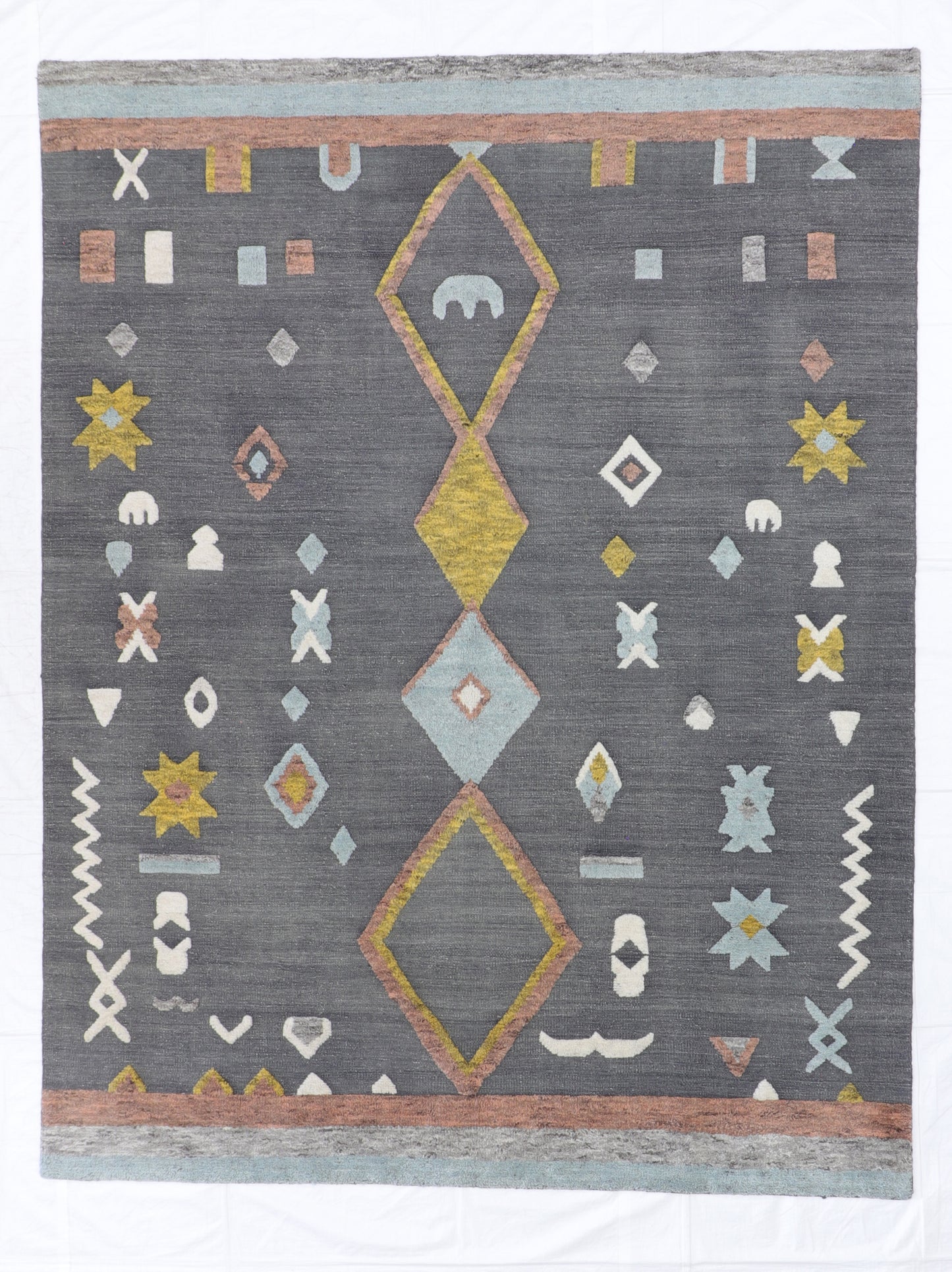 W 9 L 12 Moroccan 100% Wool Hand-Woven Modern Design - 60809