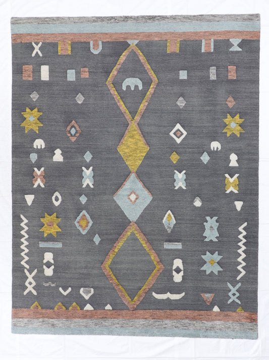 W 9 L 12 Moroccan 100% Wool Hand-Woven Modern Design - 60809