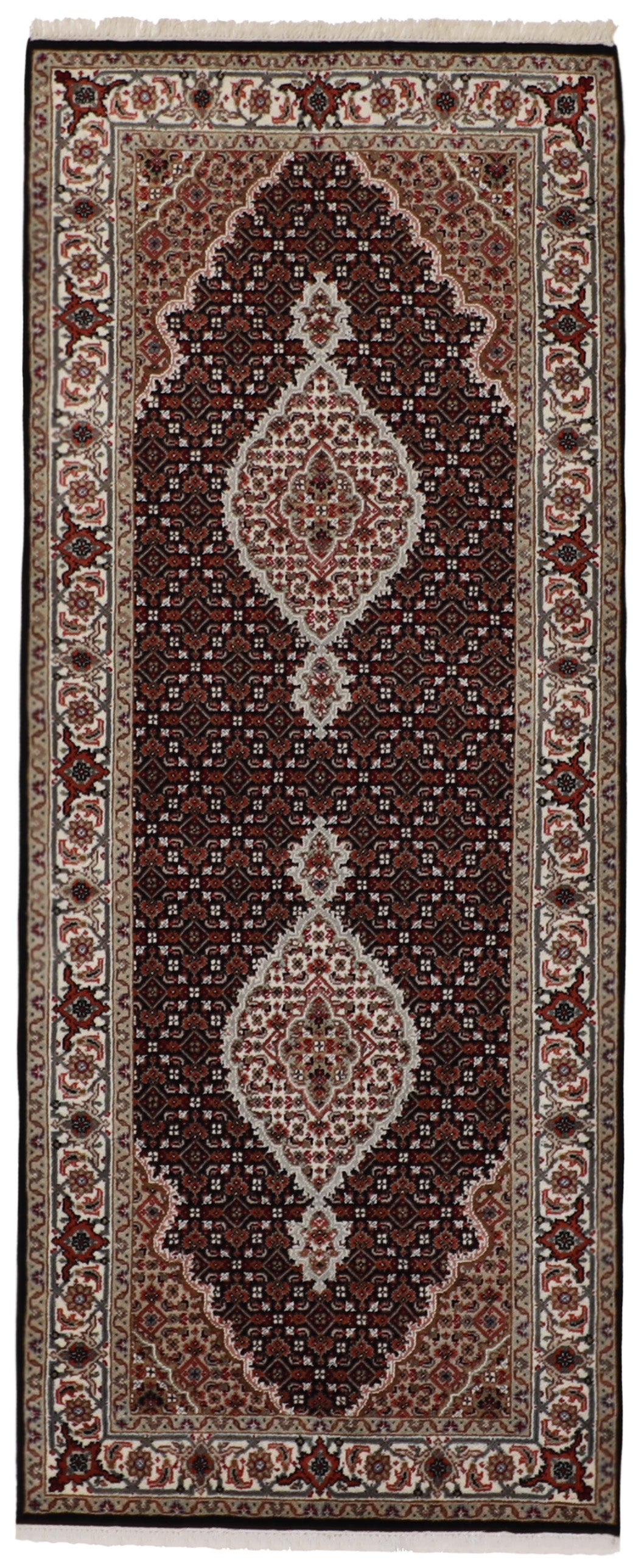 W 2.7 L 6.6 Tabriz Runner Wool And Silk Blend Hand-Woven Mahie Design - 60838