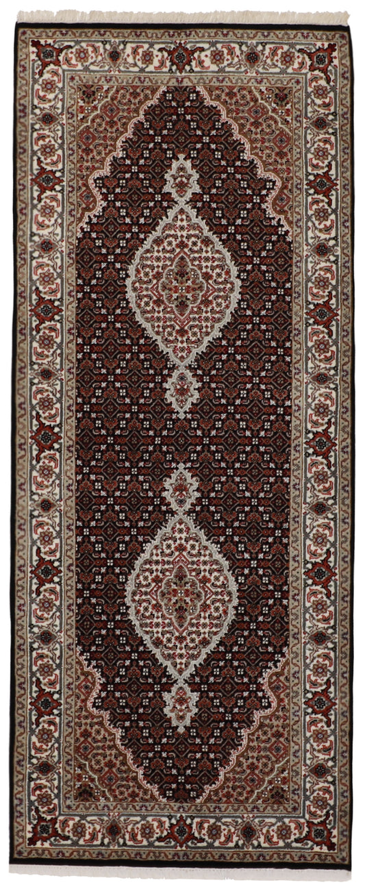 W 2.7 L 6.6 Tabriz Runner Wool And Silk Blend Hand-Woven Mahie Design - 60838