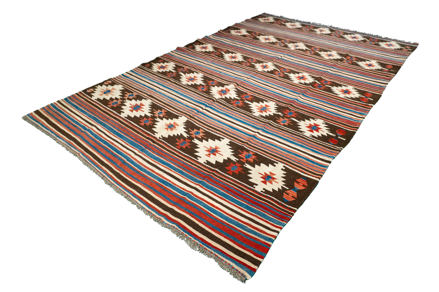 W 6 L 9.4 Kilim 100% Wool Hand-Woven Geometric Design - 60887