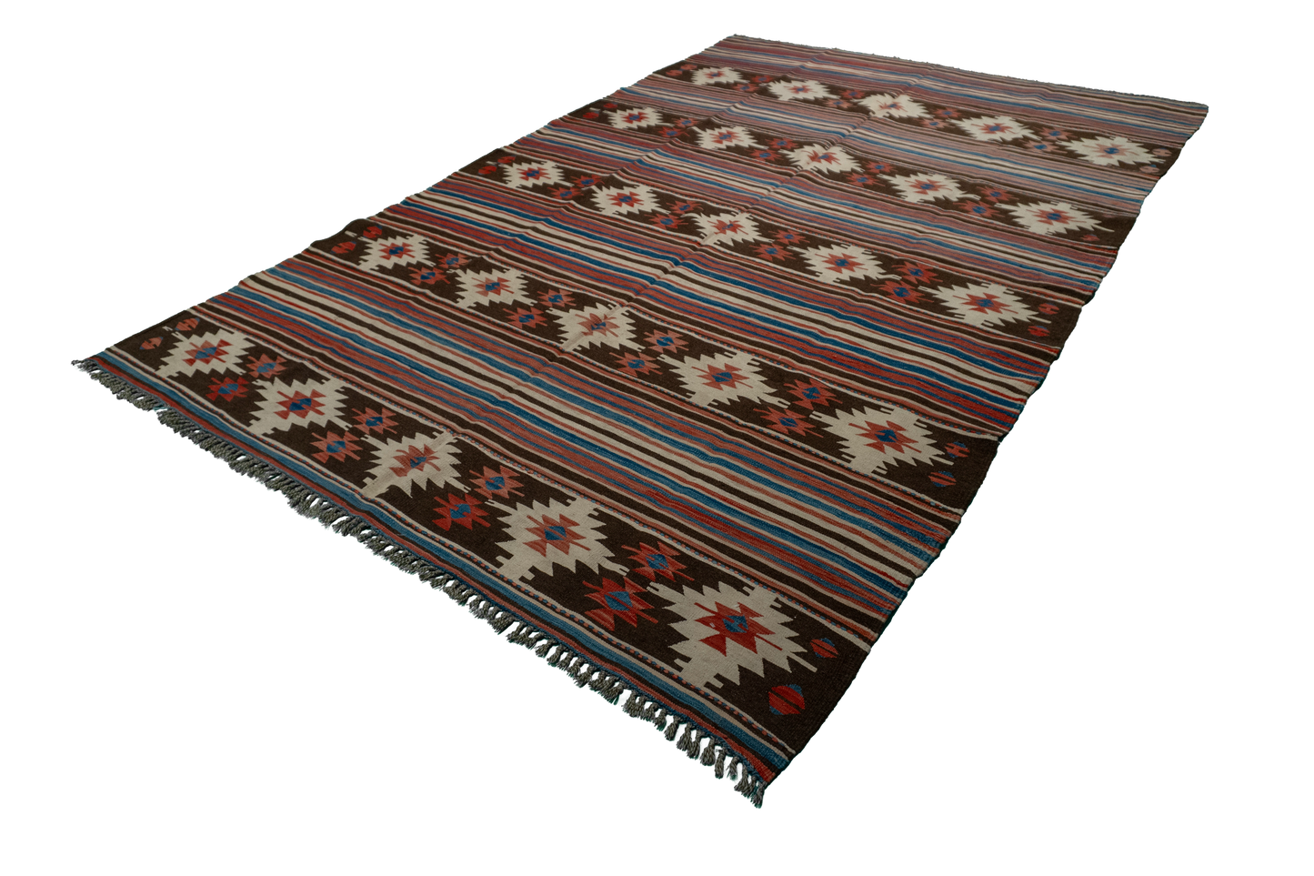 W 6 L 9.4 Kilim 100% Wool Hand-Woven Geometric Design - 60887