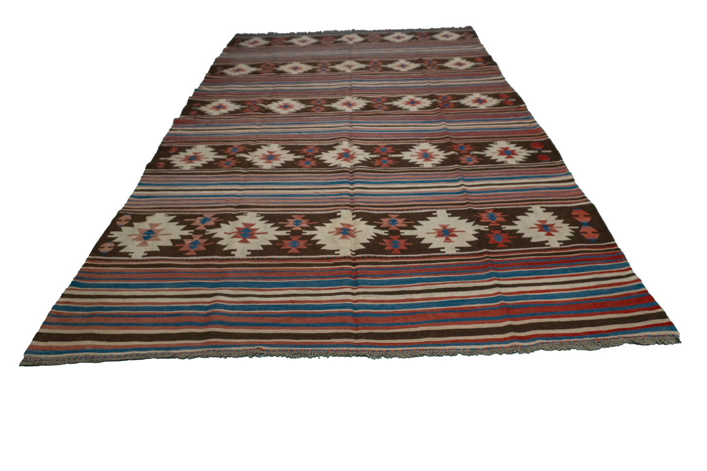 W 6 L 9.4 Kilim 100% Wool Hand-Woven Geometric Design - 60887