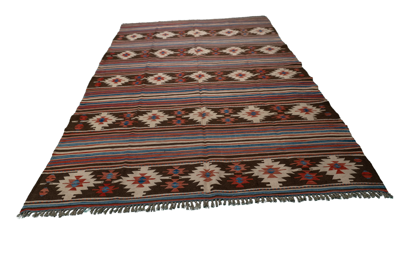 W 6 L 9.4 Kilim 100% Wool Hand-Woven Geometric Design - 60887