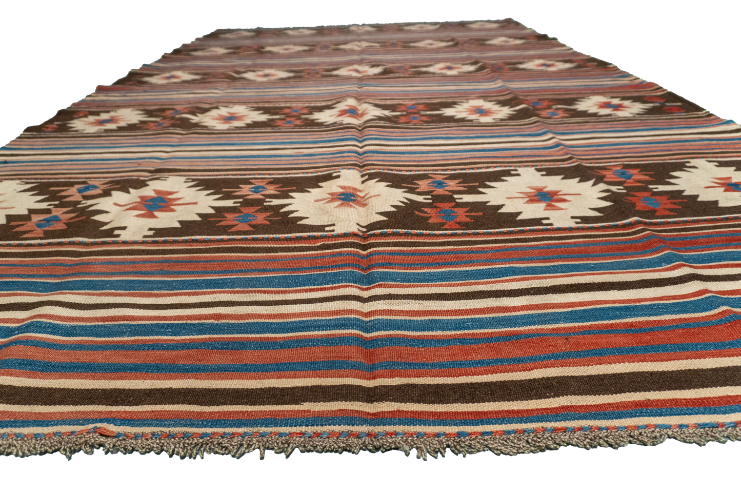 W 6 L 9.4 Kilim 100% Wool Hand-Woven Geometric Design - 60887