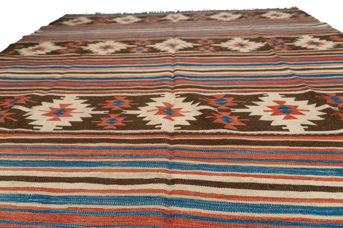 W 6 L 9.4 Kilim 100% Wool Hand-Woven Geometric Design - 60887