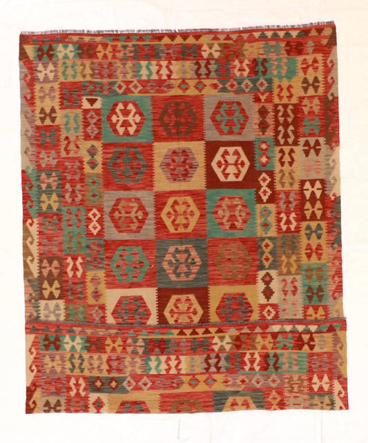 7x10 - Kilim Wool Geometric Rectangle - Hand Knotted Rug