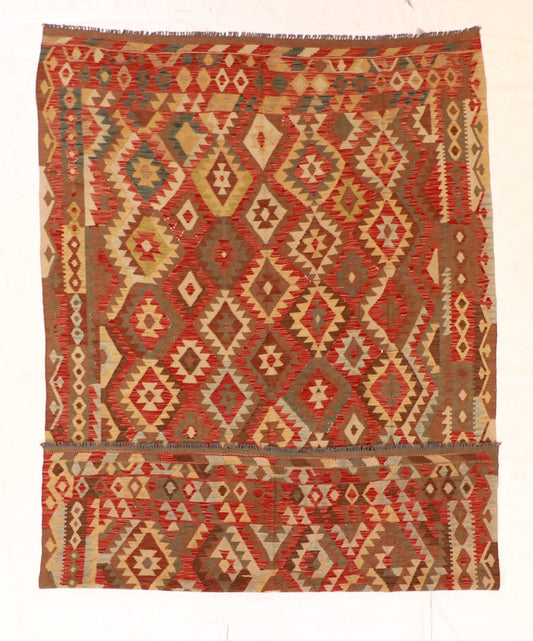 7x10 - Kilim Wool Geometric Rectangle - Hand Knotted Rug