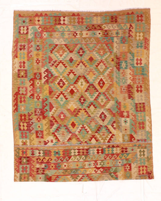 7x10 - Kilim Wool Geometric Rectangle - Hand Knotted Rug