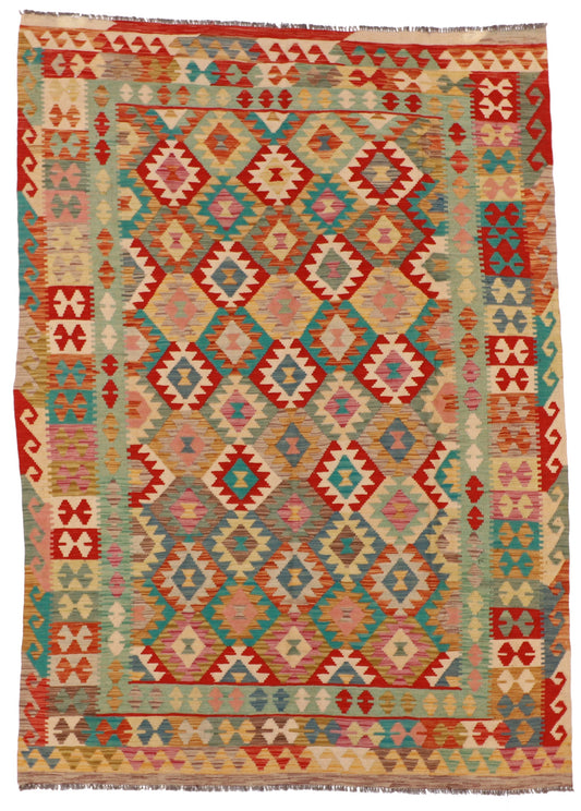 5x7 - Kilim Fine/Wool Geometric Rectangle - Hand Knotted Rug