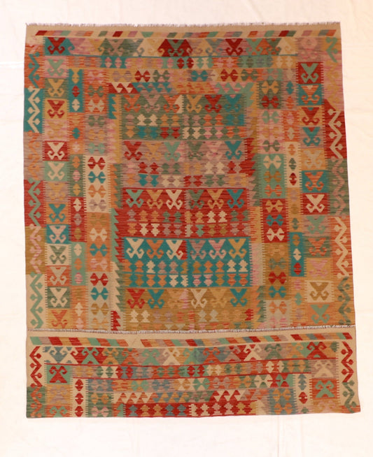 7x10 - Kilim Wool Geometric Rectangle - Hand Knotted Rug