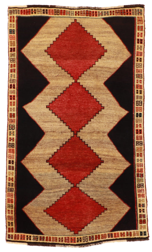 4x6 - Gabbeh Fine/Wool Geometric Rectangle - Hand Knotted Rug