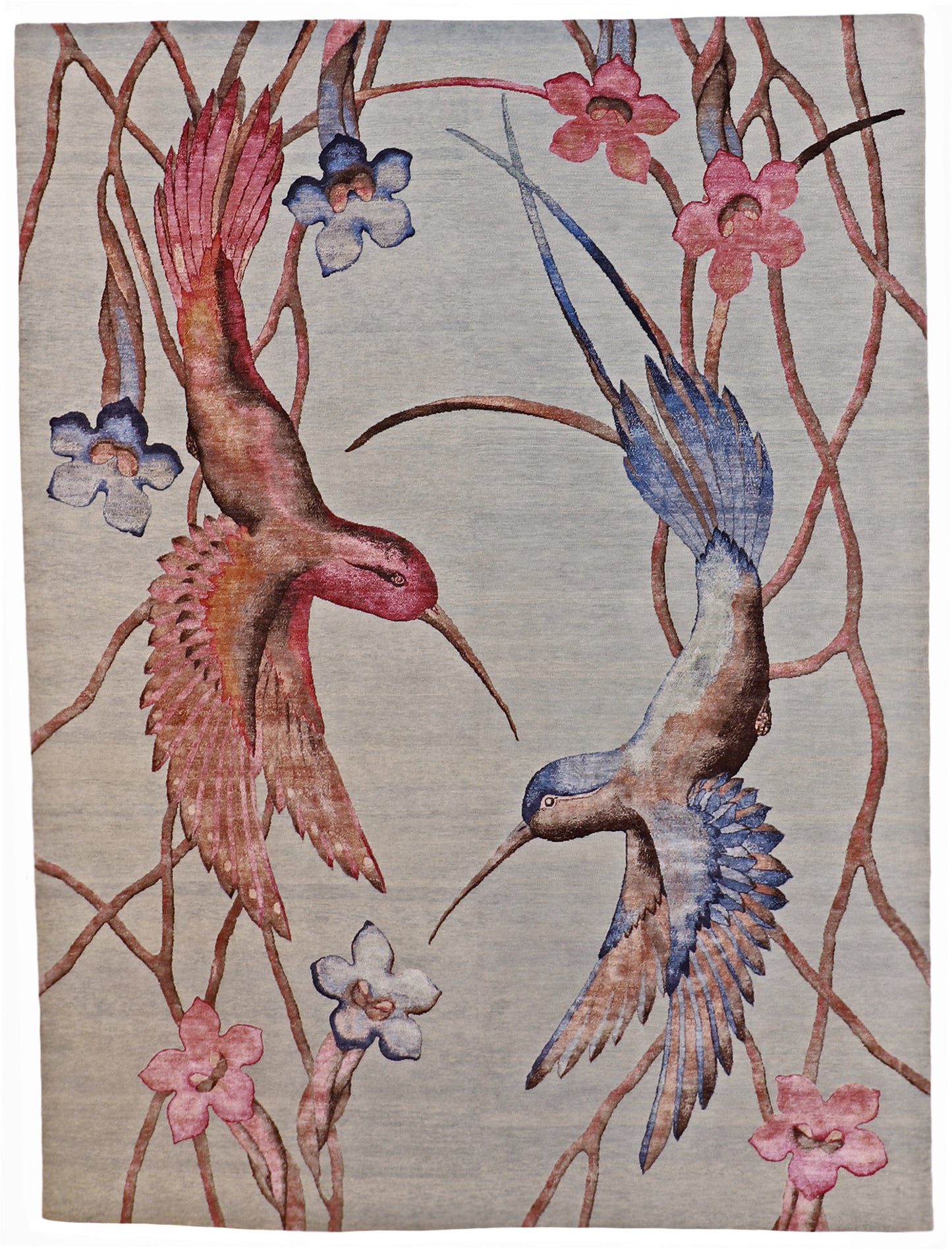 W 9 L 12 Love Birds Wool And Silk Blend Hand-Woven All Over Design - 62295