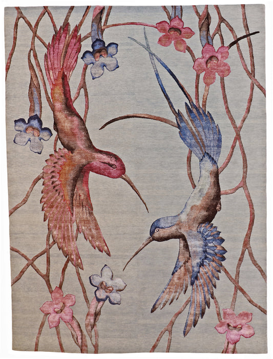 W 9 L 12 Love Birds Wool And Silk Blend Hand-Woven All Over Design - 62295