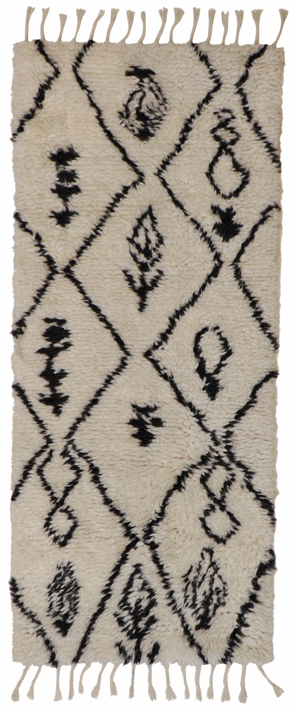 W 2.6 L 5.11 Moroccan Runner 100% Wool Hand-Woven All Over Design - 62814
