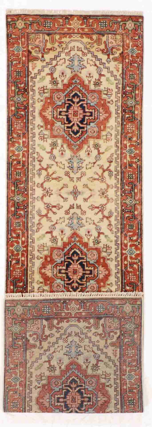 W 2.8 L 9.11 Serapie Runner 100% Wool Hand-Woven Geometric Design - 62965