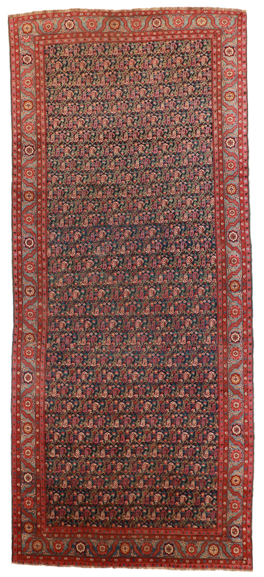 7 x 16 - Azerbaijan Antque/Wool Geometric Rectangle - Hand Knotted Rug