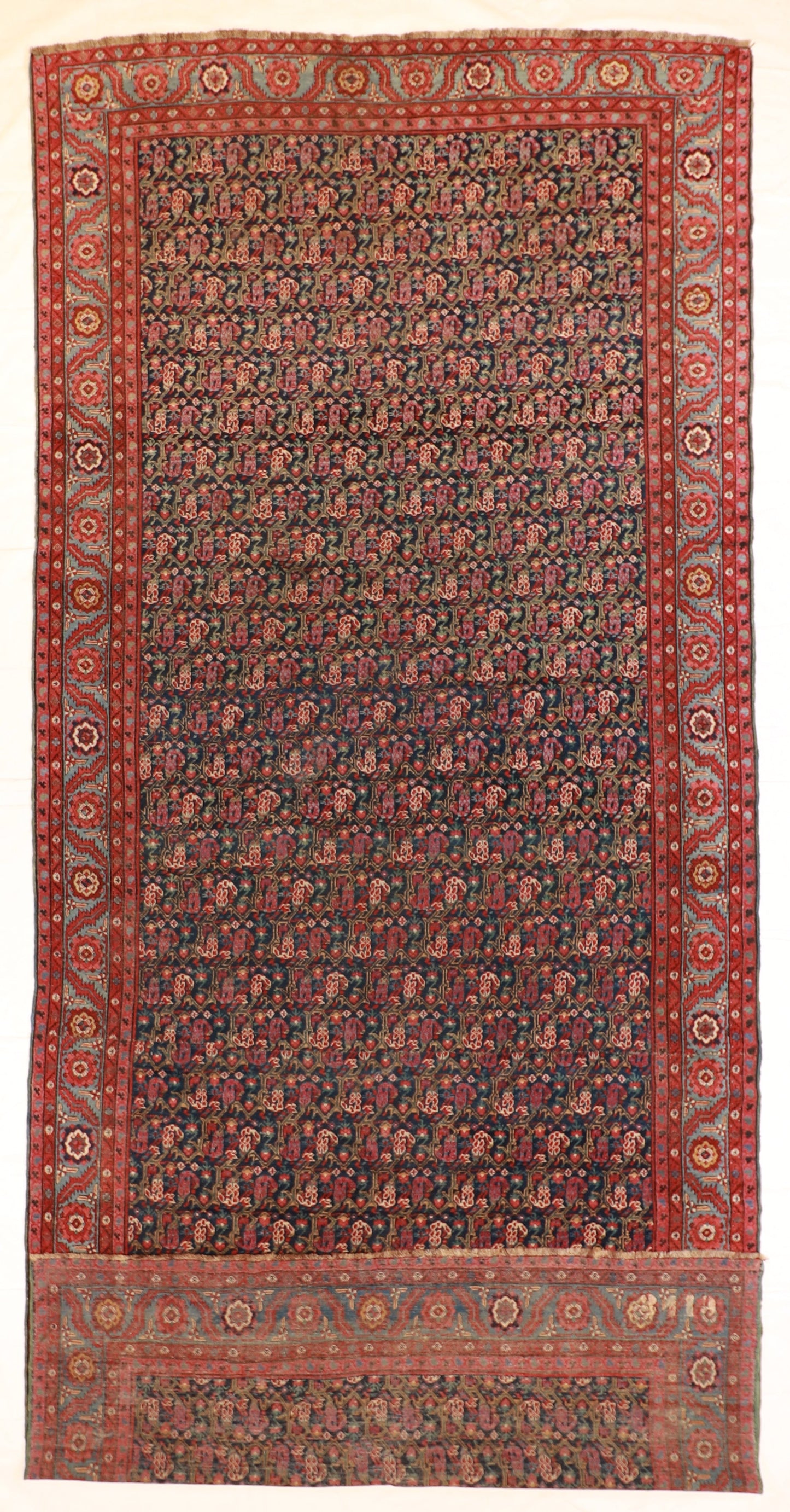 7 x 16 - Azerbaijan Antque/Wool Geometric Rectangle - Hand Knotted Rug
