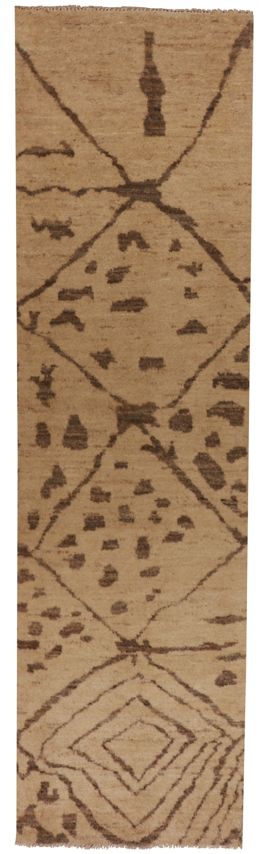 W 2.11 L 10.4 Moroccan Runner 100% Wool Hand-Woven All Over Design - 63127