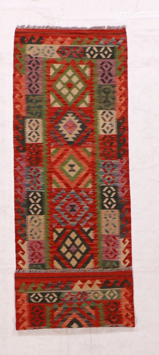 Runner - Kilim Fine/Wool Geometric Rectangle - Hand Knotted Rug
