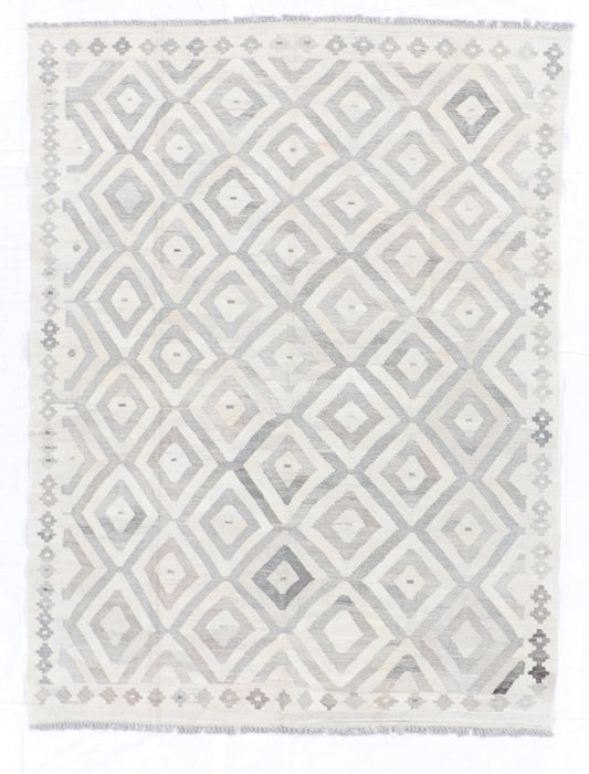 5x7 - Kilim Fine/Wool Geometric Rectangle - Hand Knotted Rug