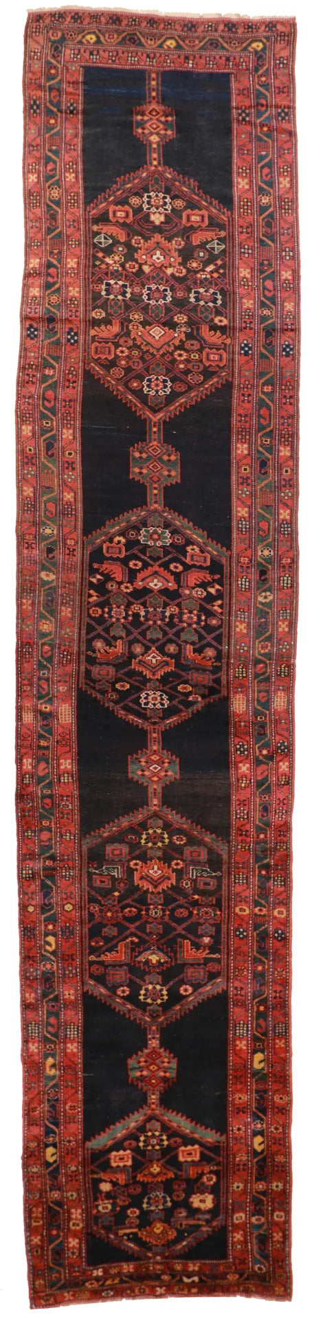 W 4.3 L 20 Kurdish Antique Runner 100% Wool Hand-Woven All Over Design - 63464