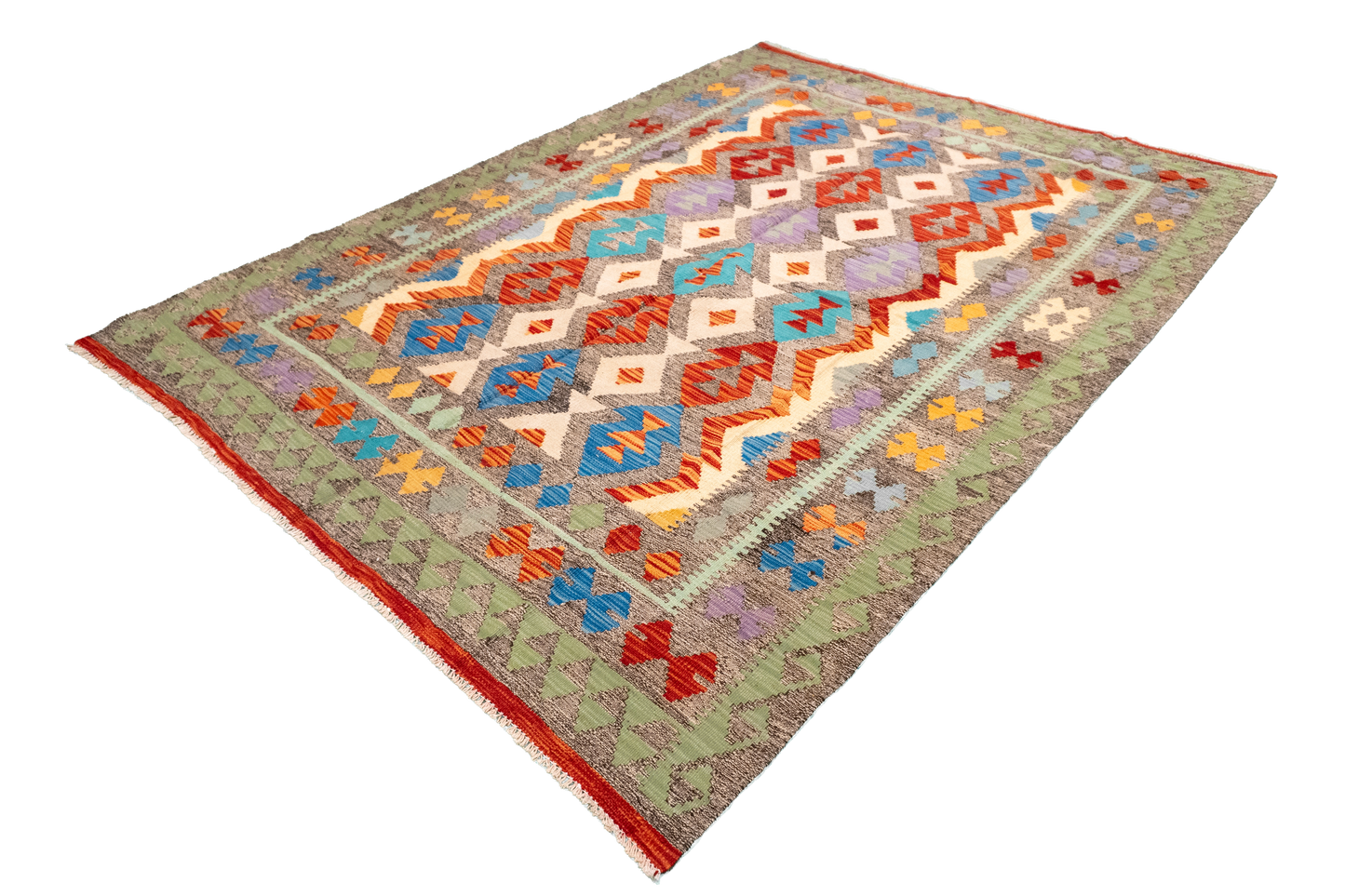 W 5.9 L 7.8 Kilim 100% Wool Hand-Woven All-Over Design - 63692