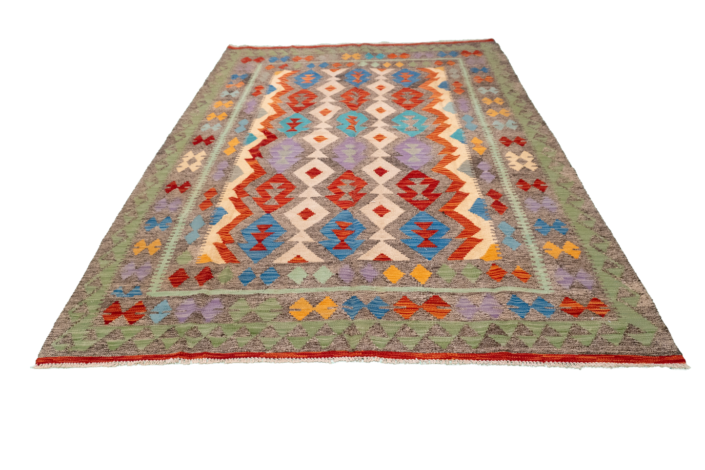 W 5.9 L 7.8 Kilim 100% Wool Hand-Woven All-Over Design - 63692