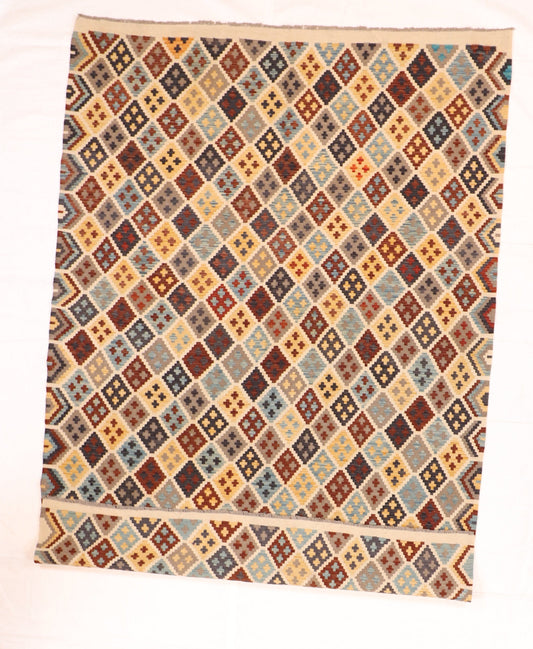 7x10 - Kilim Fine/Wool Geometric Rectangle - Hand Knotted Rug