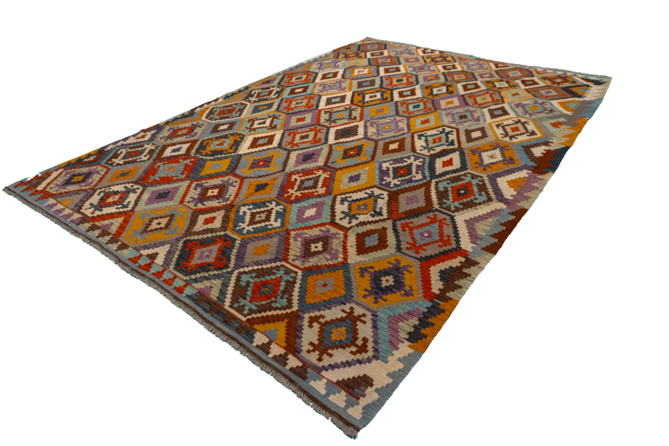 W 6.8 L 9.9 Kilim 100% Wool Hand-Woven All-Over Design - 63734