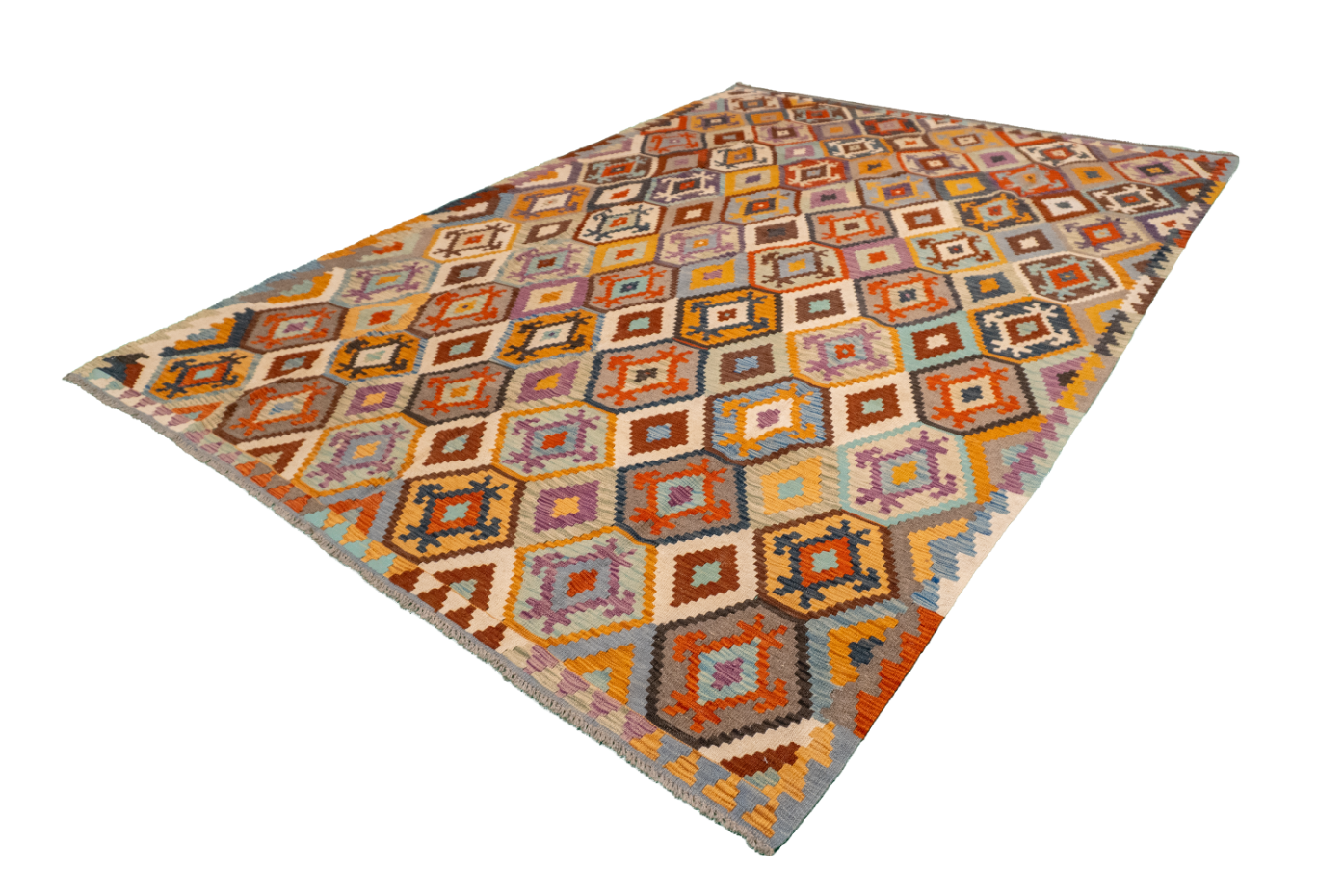 W 6.8 L 9.9 Kilim 100% Wool Hand-Woven All-Over Design - 63734