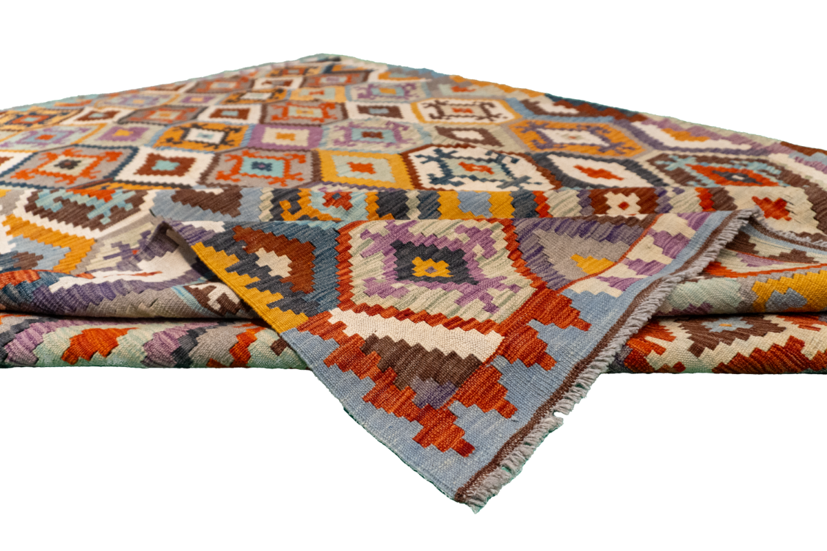 W 6.8 L 9.9 Kilim 100% Wool Hand-Woven All-Over Design - 63734