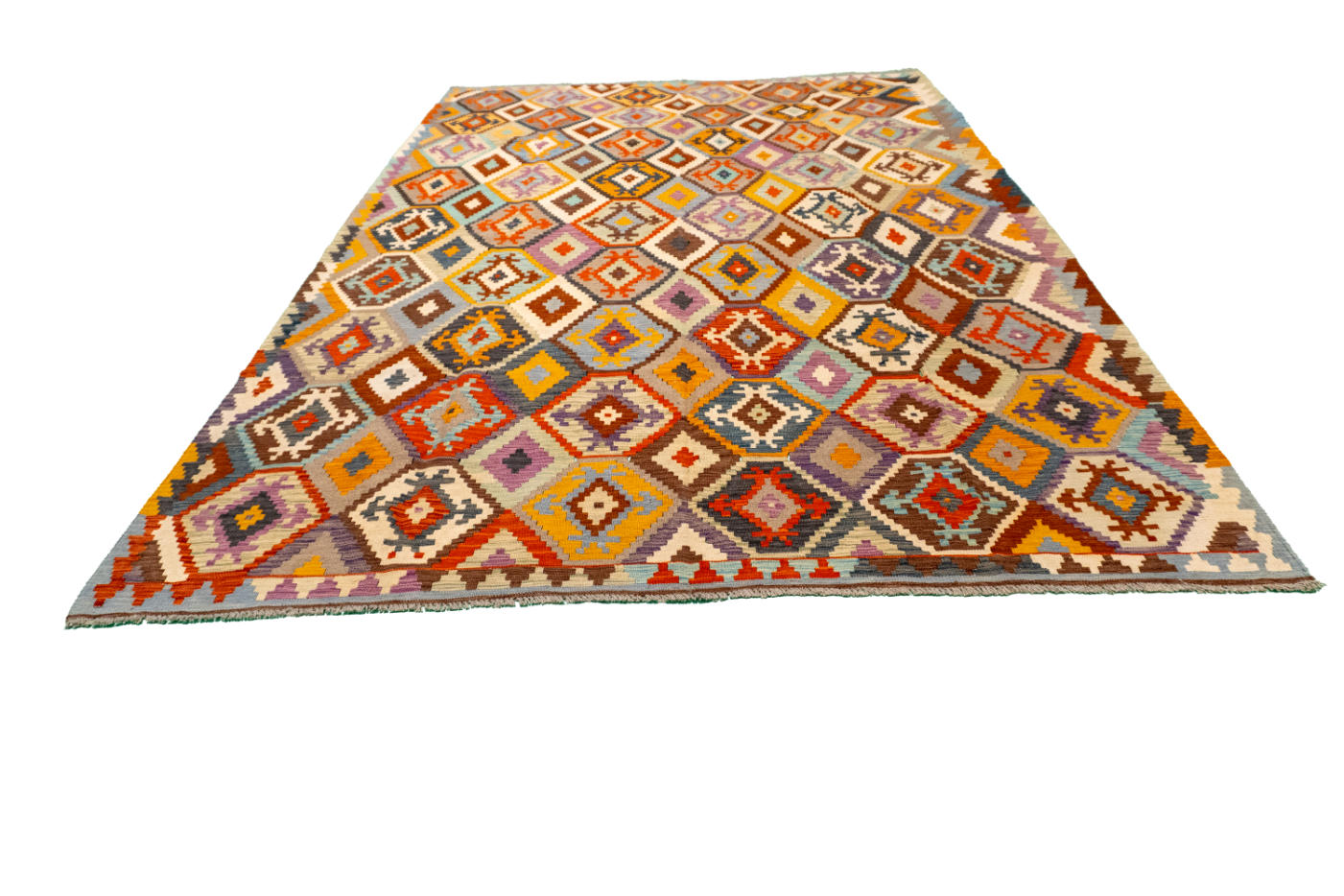 W 6.8 L 9.9 Kilim 100% Wool Hand-Woven All-Over Design - 63734