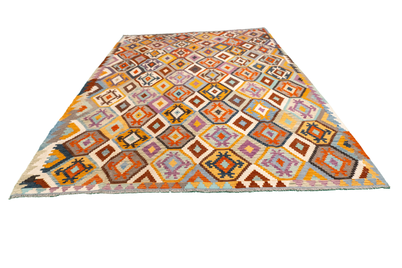 W 6.8 L 9.9 Kilim 100% Wool Hand-Woven All-Over Design - 63734