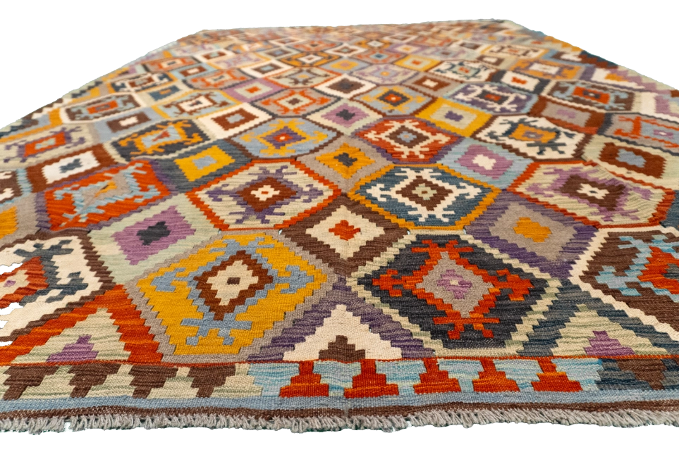 W 6.8 L 9.9 Kilim 100% Wool Hand-Woven All-Over Design - 63734