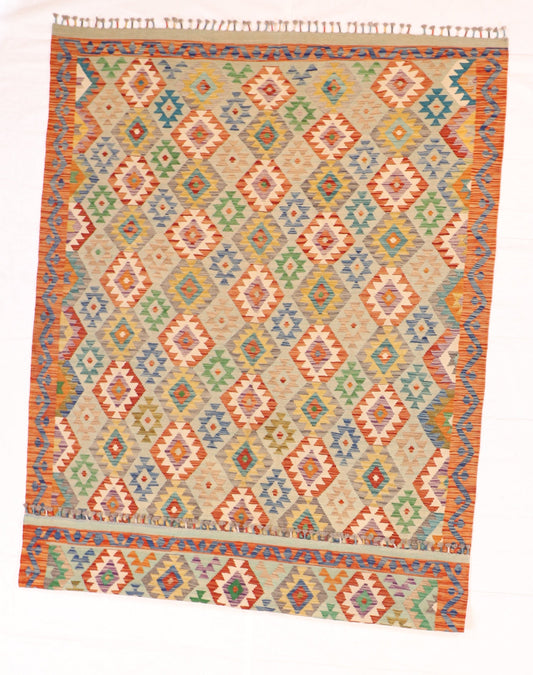 7x10 - Kilim Fine/Wool Geometric Rectangle - Hand Knotted Rug