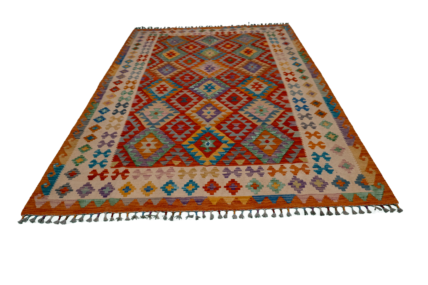 W 5.8 L 8 Kilim 100% Wool Hand-Woven All-Over Design - 63764