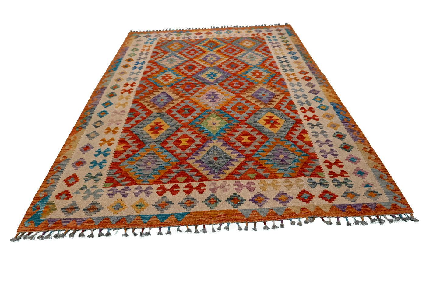 W 5.8 L 8 Kilim 100% Wool Hand-Woven All-Over Design - 63764