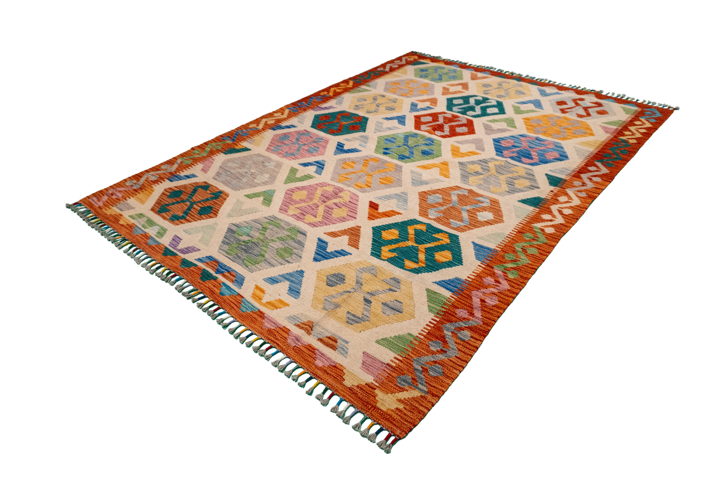 W 5.7 L 7.8 Kilim 100% Wool Hand-Woven All-Over Design - 63766