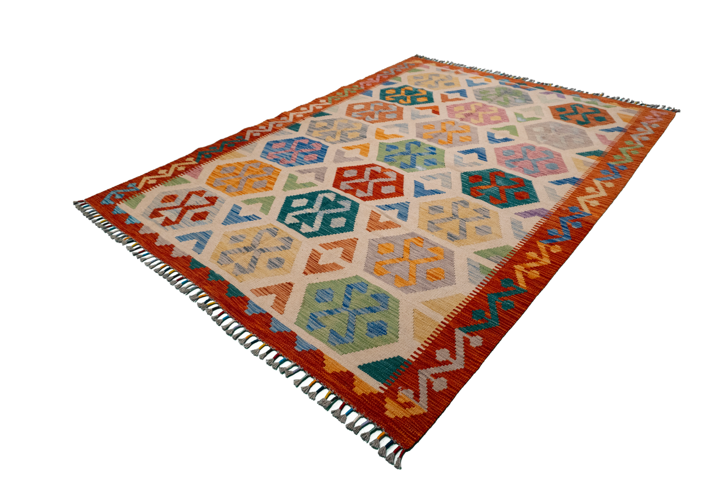 W 5.7 L 7.8 Kilim 100% Wool Hand-Woven All-Over Design - 63766