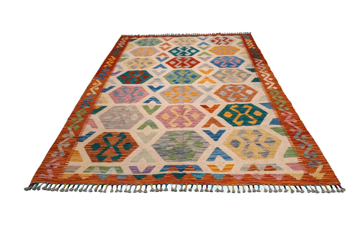 W 5.7 L 7.8 Kilim 100% Wool Hand-Woven All-Over Design - 63766