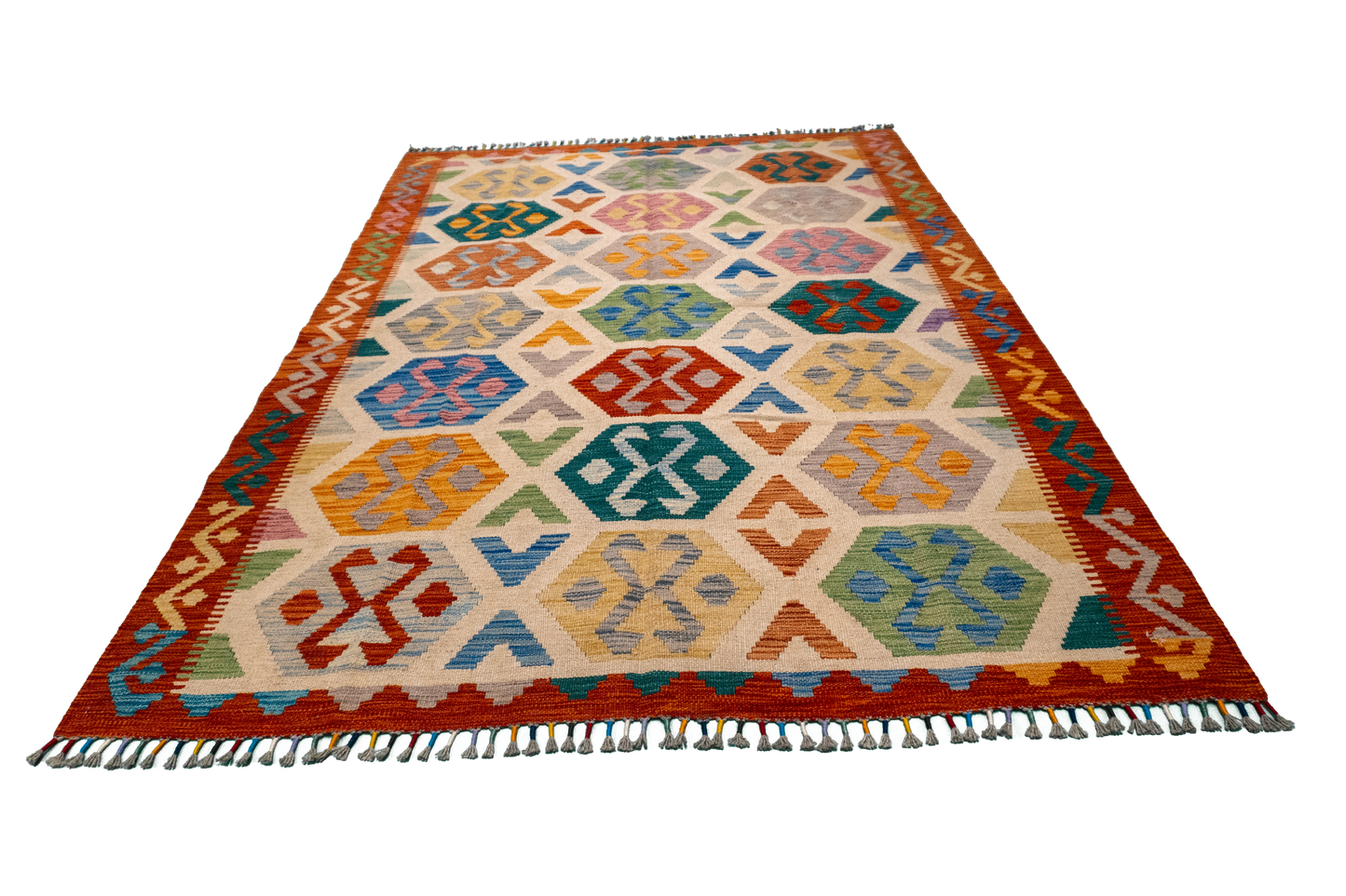 W 5.7 L 7.8 Kilim 100% Wool Hand-Woven All-Over Design - 63766