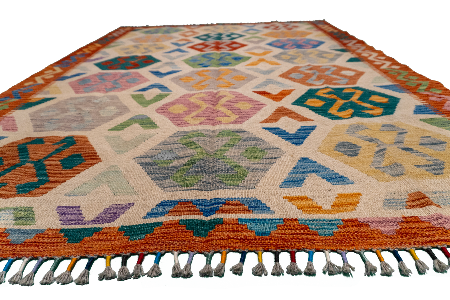 W 5.7 L 7.8 Kilim 100% Wool Hand-Woven All-Over Design - 63766