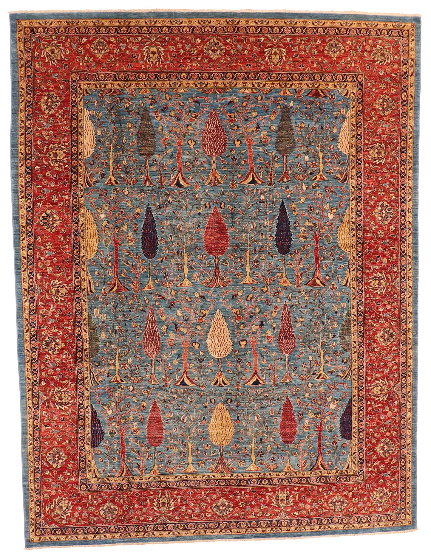 W 9 L 11.9 Tree Of Life 100% Wool Hand-Woven All Over Design - 63918