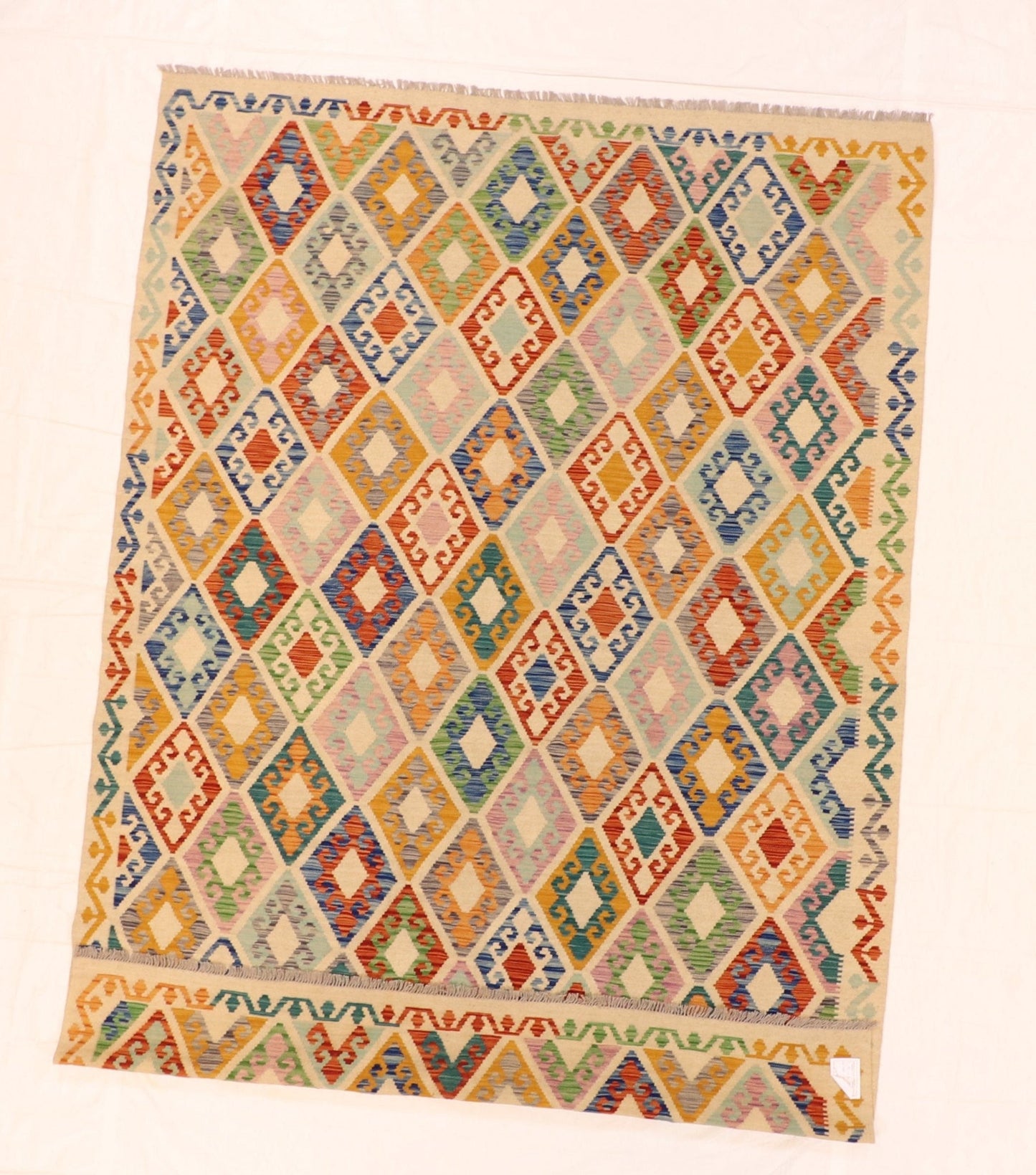 7x10 - Kilim Wool Geometric Rectangle - Hand Knotted Rug