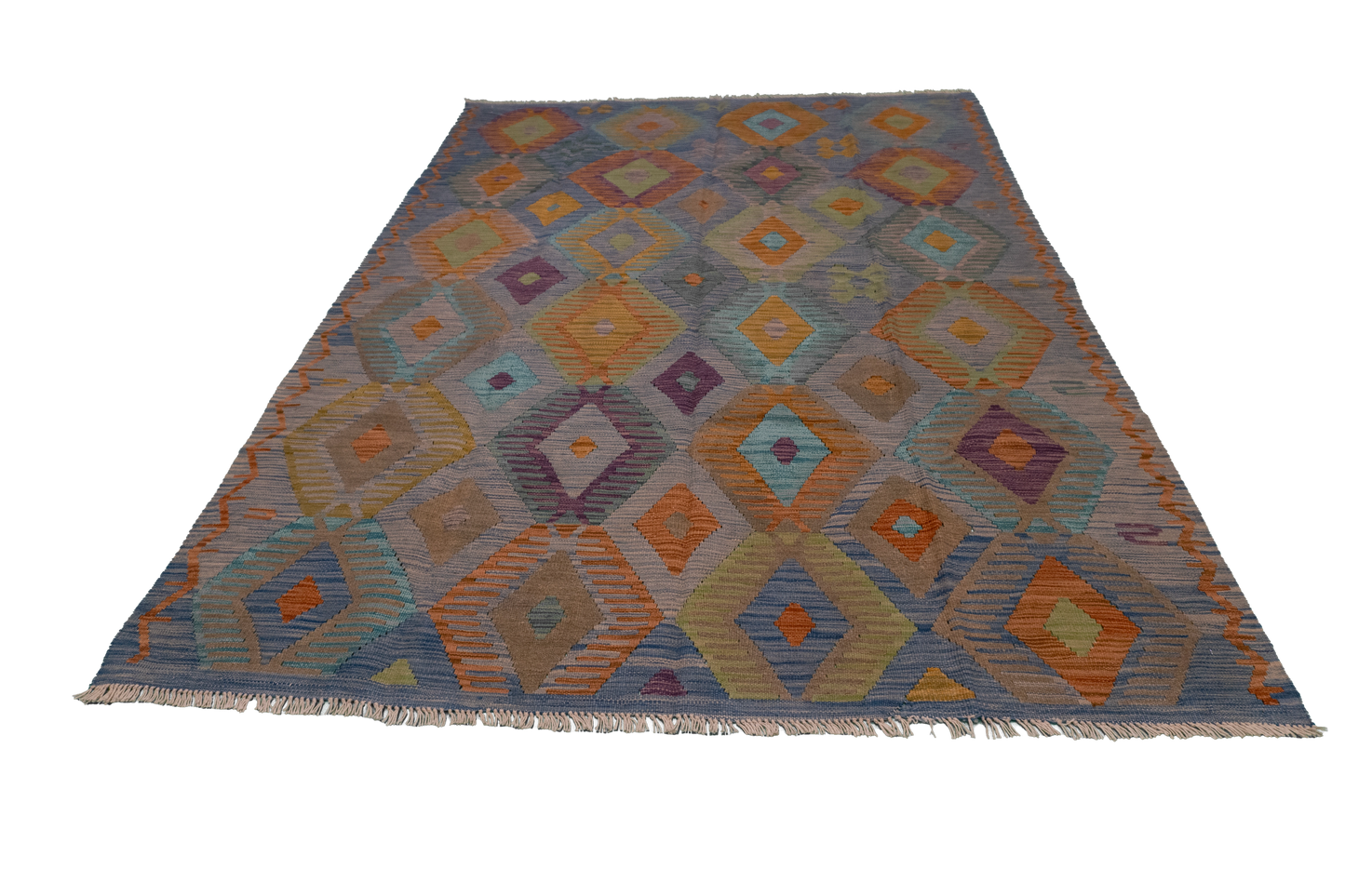 W 5.8 L 8.1 Kilim 100% Wool Hand-Woven All-Over Design - 63954