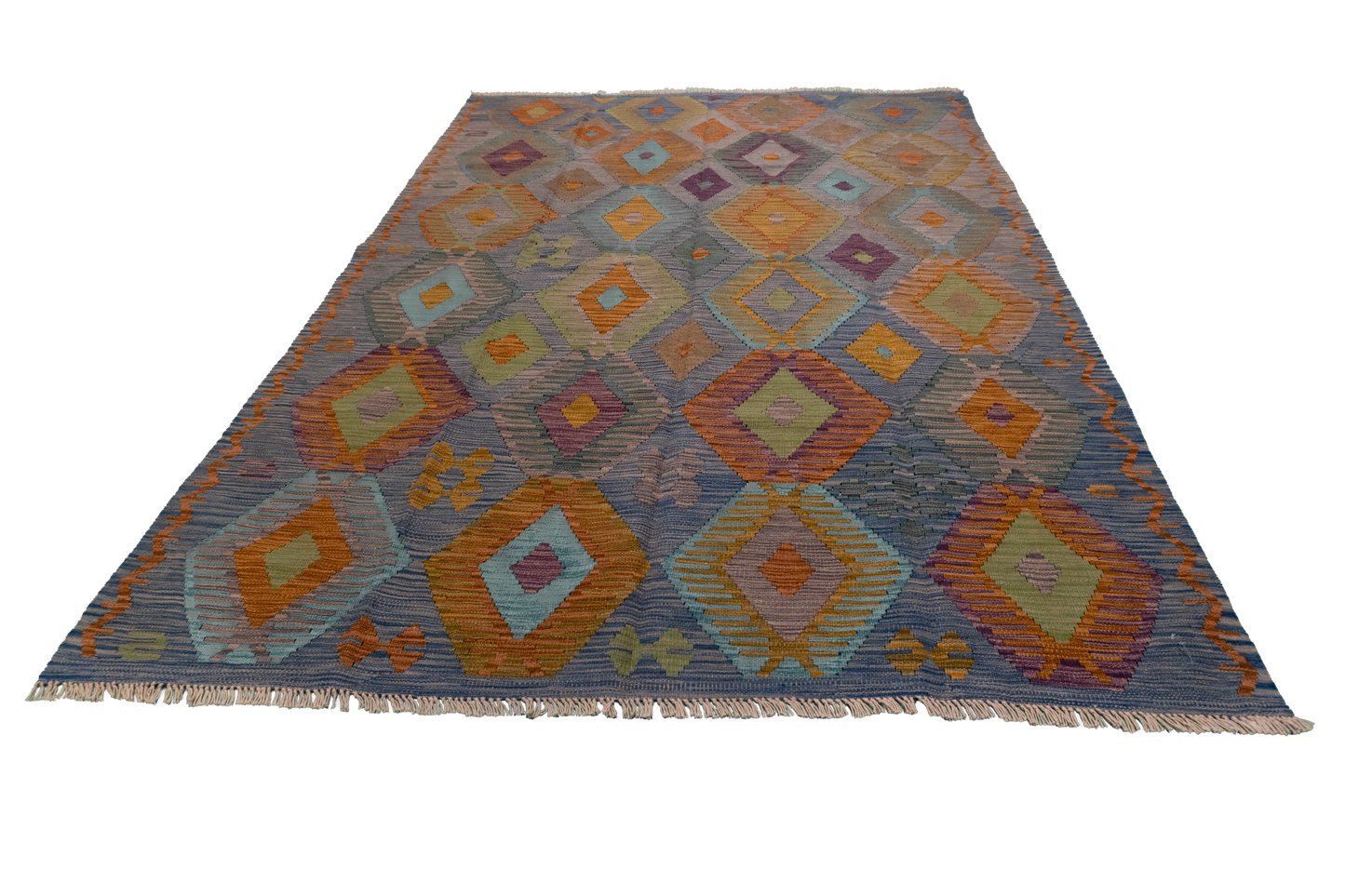 W 5.8 L 8.1 Kilim 100% Wool Hand-Woven All-Over Design - 63954